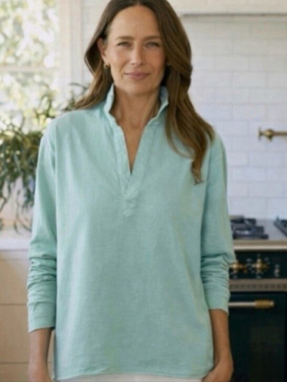 NWOT Frank & Eileen Patrick Light Mint Green Long-Sleeve Cotton Tee